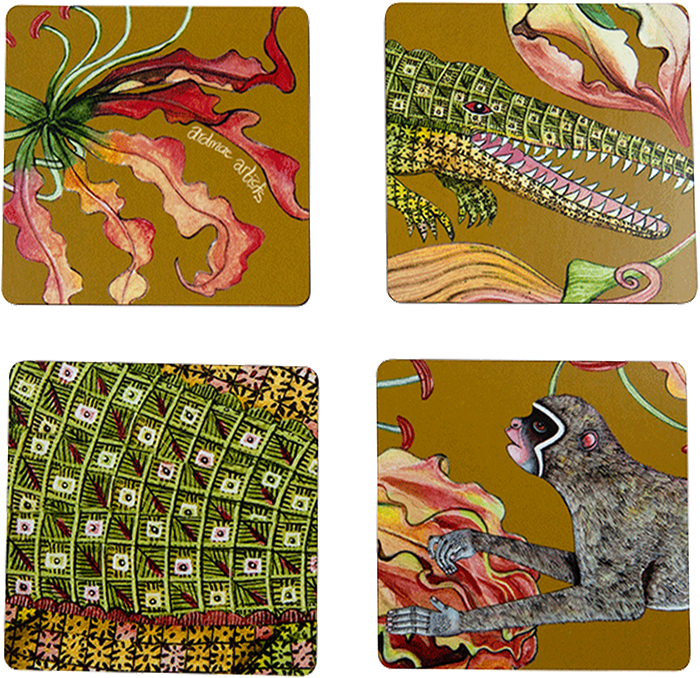 Set of Four Flame Lily Swamp Coaster