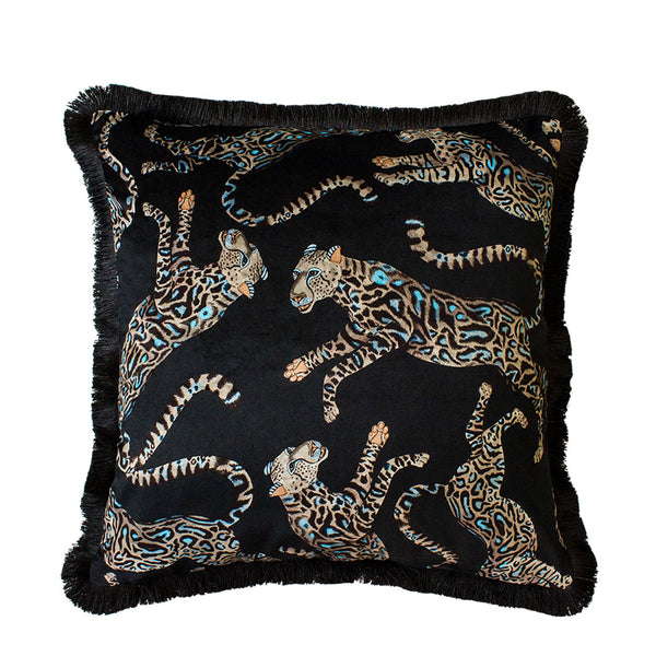 Cheetah Kings Starry Nights Velvet Cushion Cover with Fringe