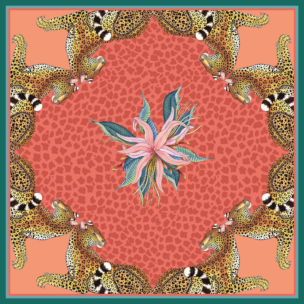 Set of Two Leopard Lily Napkins in Coral